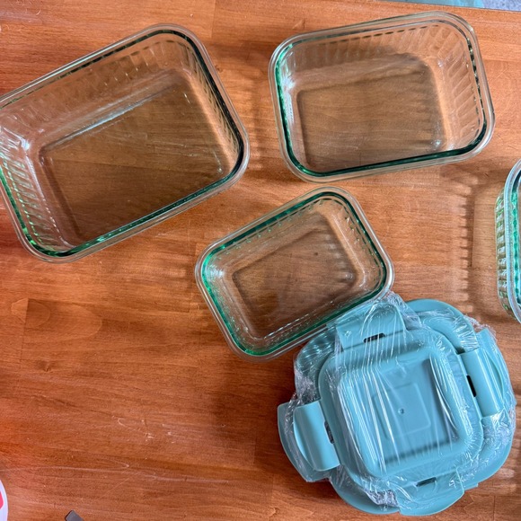 Gourmet Kitchen 10 Piece Fluted Green Glass Container Set w/ Locking Lids NEW - Picture 14 of 15